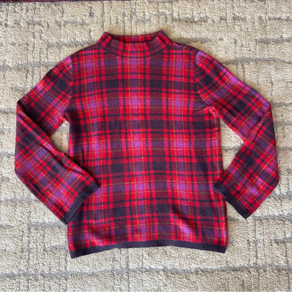 Ann Taylor Mock Neck Flare Sleeve Plaid Sweater